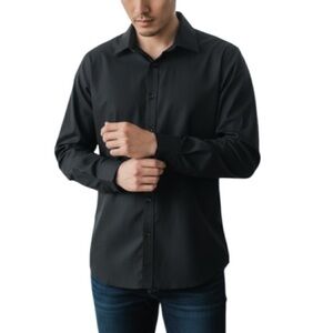 Bellissimo Mens Regular Fit Non-Iron Sateen Dress Shirt Black Long Sleeves 16.5R